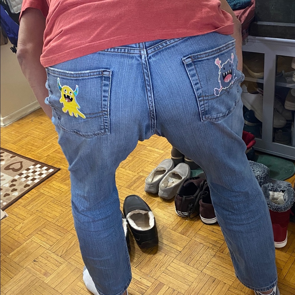 Relaxed Fit Blue Jeans with Fun Patches